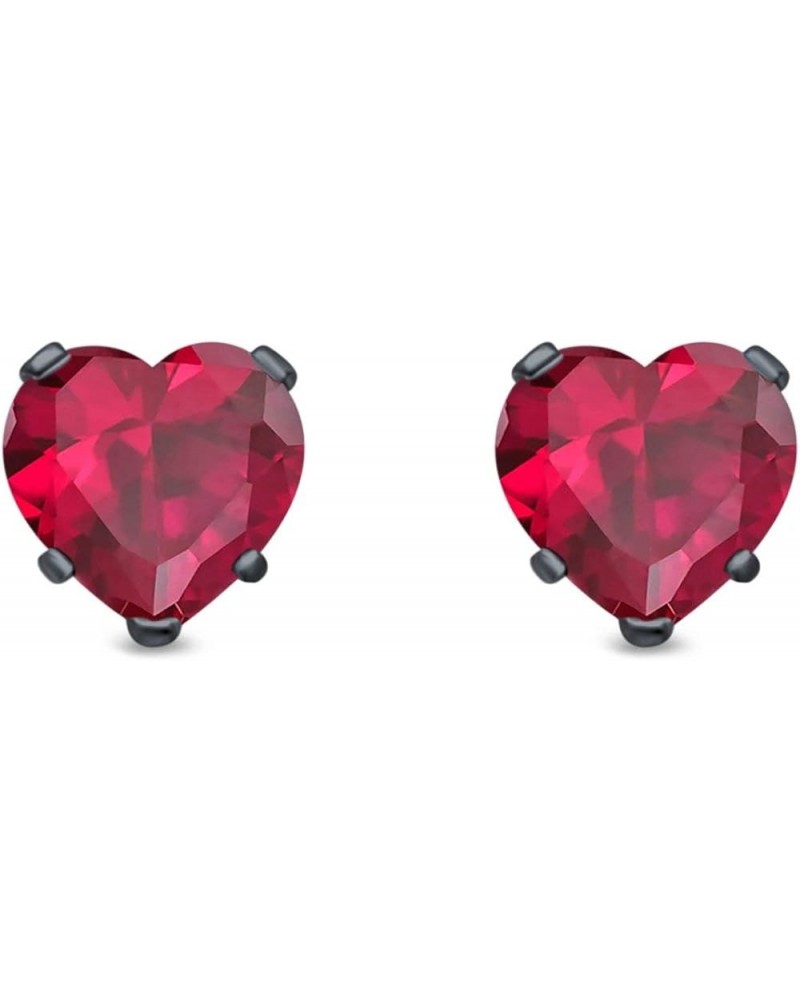 Heart Stud Earrings Simulated Cubic Zirconia 925 Sterling Silver (4mm-8mm) Black Tone, Simulated Ruby CZ 4.0 Millimeters $11....