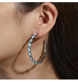 Boho Turquoise Geometric C Shape Drop Dangle Earrings for Women Girls Vintage Hoop Earring Handmade Turquoise Western Earring...