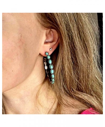 Boho Turquoise Geometric C Shape Drop Dangle Earrings for Women Girls Vintage Hoop Earring Handmade Turquoise Western Earring...