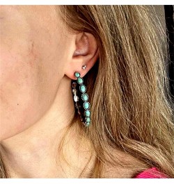 Boho Turquoise Geometric C Shape Drop Dangle Earrings for Women Girls Vintage Hoop Earring Handmade Turquoise Western Earring...