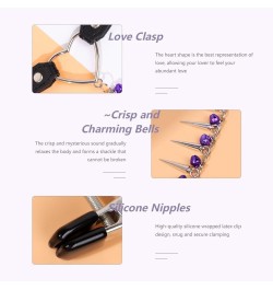 Bells Pendant Nipple Clips Chain with Necklaces Non Piercing Breast Nipple Clamps with Heart Punk Chokers Rave Nipple Body Je...