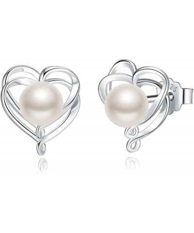 Pearl Necklace Earrings 925 Sterling Silver Double Heart Pearl Necklace Stud Earrings with Genuine Quality 9-10mm/6-6.5mm Fre...