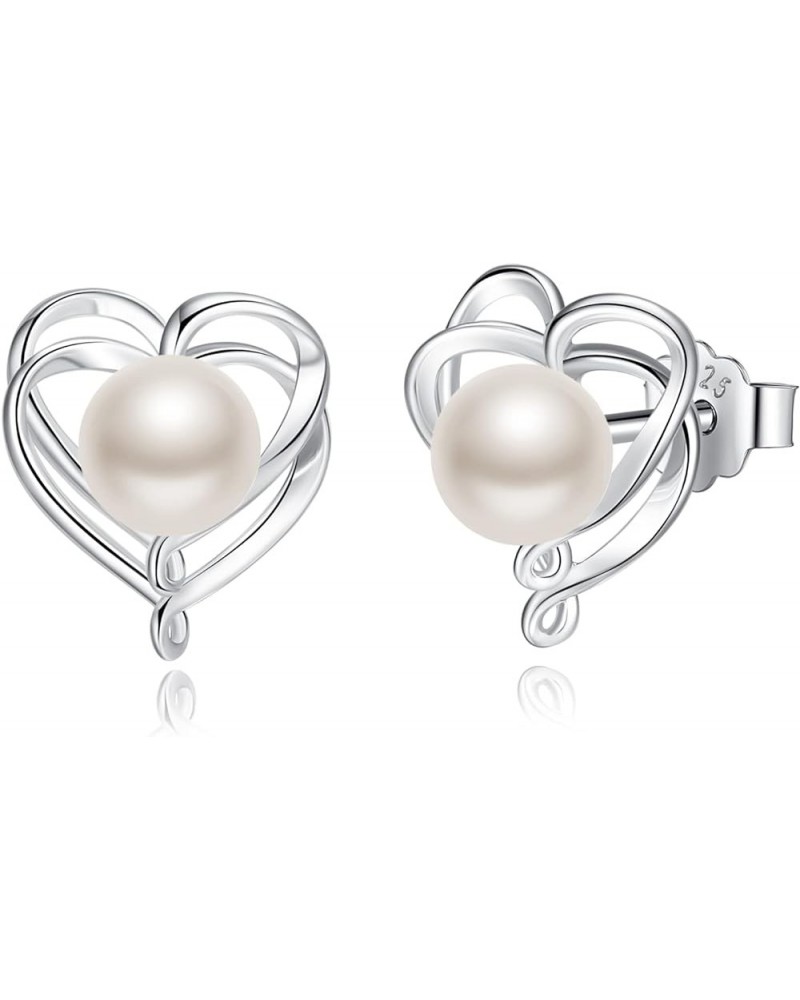 Pearl Necklace Earrings 925 Sterling Silver Double Heart Pearl Necklace Stud Earrings with Genuine Quality 9-10mm/6-6.5mm Fre...