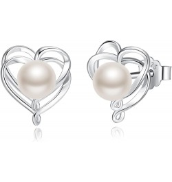 Pearl Necklace Earrings 925 Sterling Silver Double Heart Pearl Necklace Stud Earrings with Genuine Quality 9-10mm/6-6.5mm Fre...