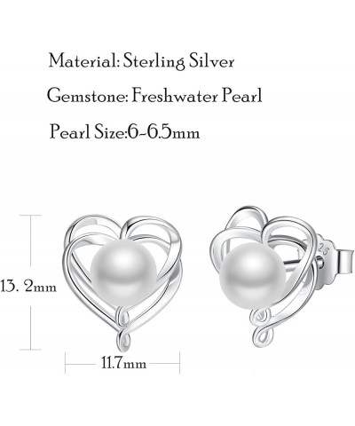 Pearl Necklace Earrings 925 Sterling Silver Double Heart Pearl Necklace Stud Earrings with Genuine Quality 9-10mm/6-6.5mm Fre...