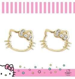 Sanrio Womens Lab Created Diamond Bow Stud Earrings - Sterling Silver Silhouette Earrings Official License Gold $42.78 Earrings