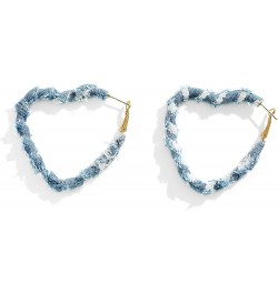 Boho Denim Hoop Dangle Earrings Studs Chunky Large Circle Heart Square Cool Jeans Earrings Exaggerated Round Statement Ear Je...