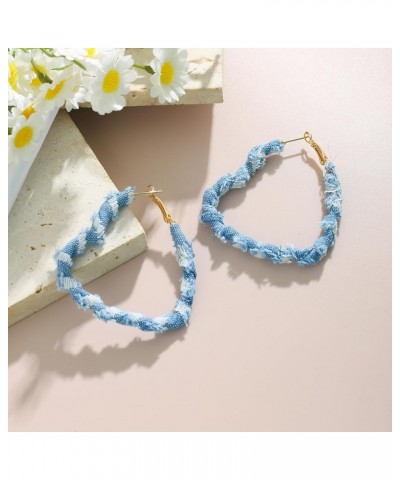 Boho Denim Hoop Dangle Earrings Studs Chunky Large Circle Heart Square Cool Jeans Earrings Exaggerated Round Statement Ear Je...