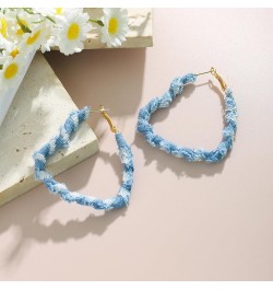 Boho Denim Hoop Dangle Earrings Studs Chunky Large Circle Heart Square Cool Jeans Earrings Exaggerated Round Statement Ear Je...