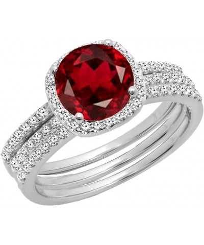 10K 6 MM Round Gemstone & Diamond Ladies Halo Engagement Ring With Double Band Set, White Gold Garnet $324.45 Sets