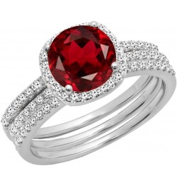 10K 6 MM Round Gemstone & Diamond Ladies Halo Engagement Ring With Double Band Set, White Gold Garnet $324.45 Sets