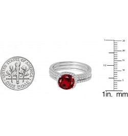 10K 6 MM Round Gemstone & Diamond Ladies Halo Engagement Ring With Double Band Set, White Gold Garnet $324.45 Sets