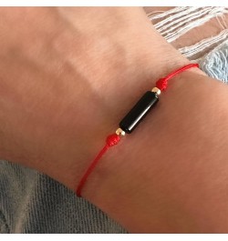 14k Solid Gold Black Tourmaline Bead Red String Bracelet - Powerful Protection Amulet, Kabbalah Talisman for Good Luck and Po...