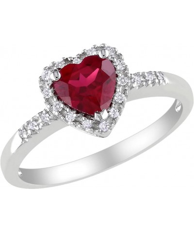 Lab-Created Ruby Heart Ring 1.10 Carat (ctw) with Diamonds in Sterling Silver $36.53 Rings