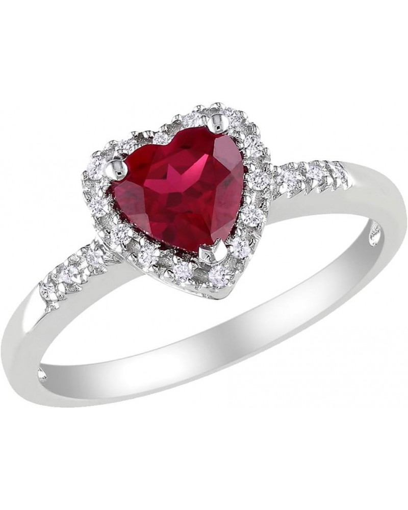 Lab-Created Ruby Heart Ring 1.10 Carat (ctw) with Diamonds in Sterling Silver $36.53 Rings