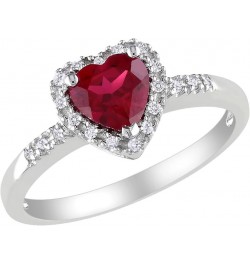 Lab-Created Ruby Heart Ring 1.10 Carat (ctw) with Diamonds in Sterling Silver $36.53 Rings