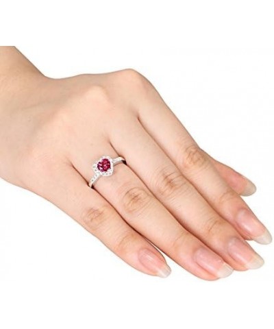 Lab-Created Ruby Heart Ring 1.10 Carat (ctw) with Diamonds in Sterling Silver $36.53 Rings