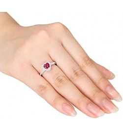 Lab-Created Ruby Heart Ring 1.10 Carat (ctw) with Diamonds in Sterling Silver $36.53 Rings