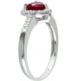 Lab-Created Ruby Heart Ring 1.10 Carat (ctw) with Diamonds in Sterling Silver $36.53 Rings