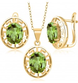 18K Yellow Gold Plated Silver Green Peridot Pendant and Earrings Jewelry Set For Women | 8.40 Cttw | Gemstone August Birthsto...