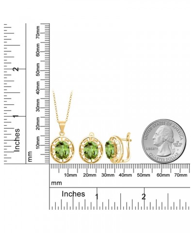 18K Yellow Gold Plated Silver Green Peridot Pendant and Earrings Jewelry Set For Women | 8.40 Cttw | Gemstone August Birthsto...