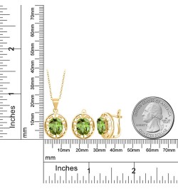 18K Yellow Gold Plated Silver Green Peridot Pendant and Earrings Jewelry Set For Women | 8.40 Cttw | Gemstone August Birthsto...