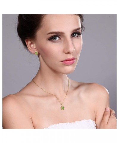 18K Yellow Gold Plated Silver Green Peridot Pendant and Earrings Jewelry Set For Women | 8.40 Cttw | Gemstone August Birthsto...