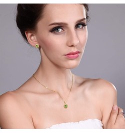 18K Yellow Gold Plated Silver Green Peridot Pendant and Earrings Jewelry Set For Women | 8.40 Cttw | Gemstone August Birthsto...