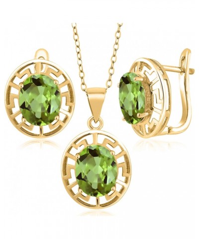 18K Yellow Gold Plated Silver Green Peridot Pendant and Earrings Jewelry Set For Women | 8.40 Cttw | Gemstone August Birthsto...