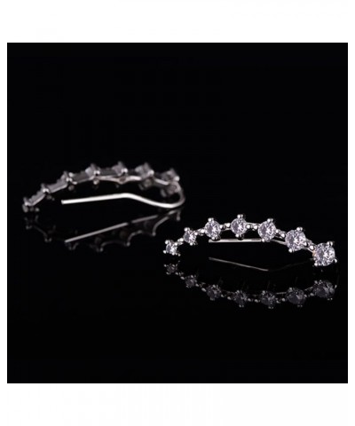 Silver Plated Cubic Zirconia Cuffs Climber Earrings for Women Hypoallergenic 7 Shiny Crystals Ear Climber Fashion Crawler Jew...