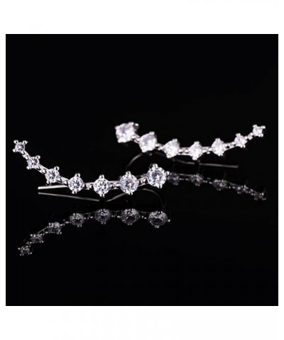 Silver Plated Cubic Zirconia Cuffs Climber Earrings for Women Hypoallergenic 7 Shiny Crystals Ear Climber Fashion Crawler Jew...