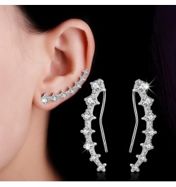 Silver Plated Cubic Zirconia Cuffs Climber Earrings for Women Hypoallergenic 7 Shiny Crystals Ear Climber Fashion Crawler Jew...