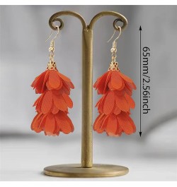 Handmade Unique Bohemian Chic Long Fabric Flower Tassel Dangle Drop Earrings Cute Fashion Lightweight Floral Petals Earring f...