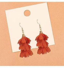 Handmade Unique Bohemian Chic Long Fabric Flower Tassel Dangle Drop Earrings Cute Fashion Lightweight Floral Petals Earring f...