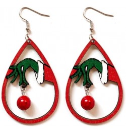 Christmas Earring for Women Girls Handmade Wooden Painted Teardrop Dangle Drop Earrings Grinchmas Accessories for Christmas N...