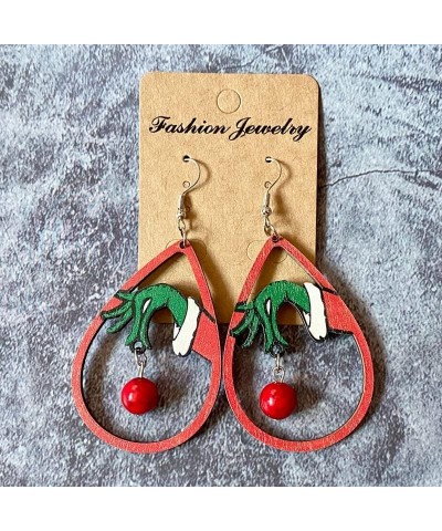 Christmas Earring for Women Girls Handmade Wooden Painted Teardrop Dangle Drop Earrings Grinchmas Accessories for Christmas N...