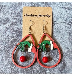 Christmas Earring for Women Girls Handmade Wooden Painted Teardrop Dangle Drop Earrings Grinchmas Accessories for Christmas N...