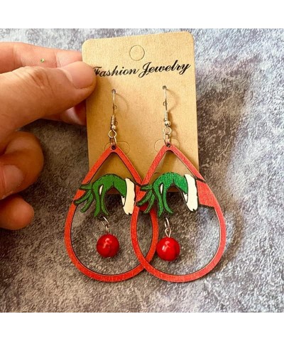 Christmas Earring for Women Girls Handmade Wooden Painted Teardrop Dangle Drop Earrings Grinchmas Accessories for Christmas N...