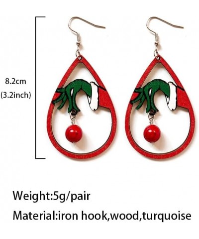 Christmas Earring for Women Girls Handmade Wooden Painted Teardrop Dangle Drop Earrings Grinchmas Accessories for Christmas N...