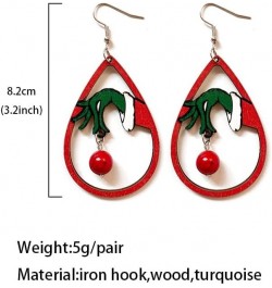 Christmas Earring for Women Girls Handmade Wooden Painted Teardrop Dangle Drop Earrings Grinchmas Accessories for Christmas N...