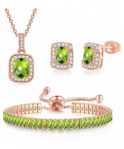 3Pcs 18K Rose Gold Plated Necklaces Gold Rings Bracelet For Women Trendy Gemstone Jewelry Set. Rose Gold - Olive Green $10.74...