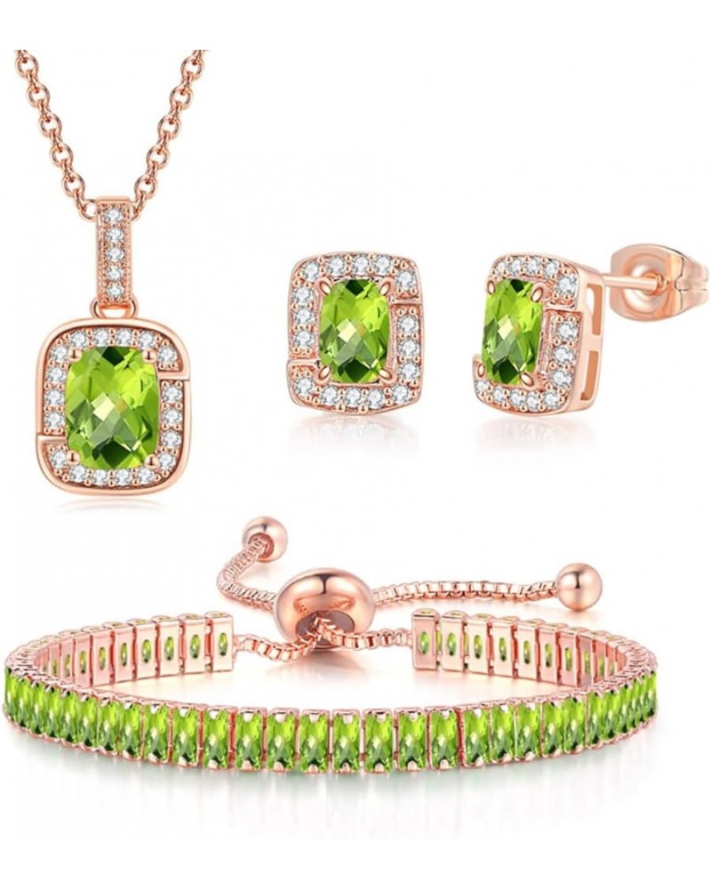 3Pcs 18K Rose Gold Plated Necklaces Gold Rings Bracelet For Women Trendy Gemstone Jewelry Set. Rose Gold - Olive Green $10.74...