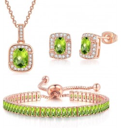 3Pcs 18K Rose Gold Plated Necklaces Gold Rings Bracelet For Women Trendy Gemstone Jewelry Set. Rose Gold - Olive Green $10.74...