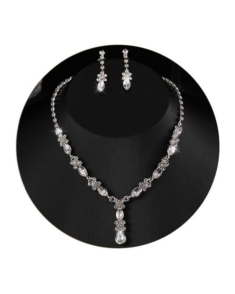 Wedding Jewelry for Bridal Bridesmaid Silver Rhinestone Jewelry Set Bride Crystal Necklace Earrings Set for Women Party Prom ...