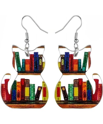 Fun Acrylic Book Earrings for Women, Bookshelf Bookcase Dangle Earring, Cat Book Earring Earrings, Book Lover Gift, Librarian...