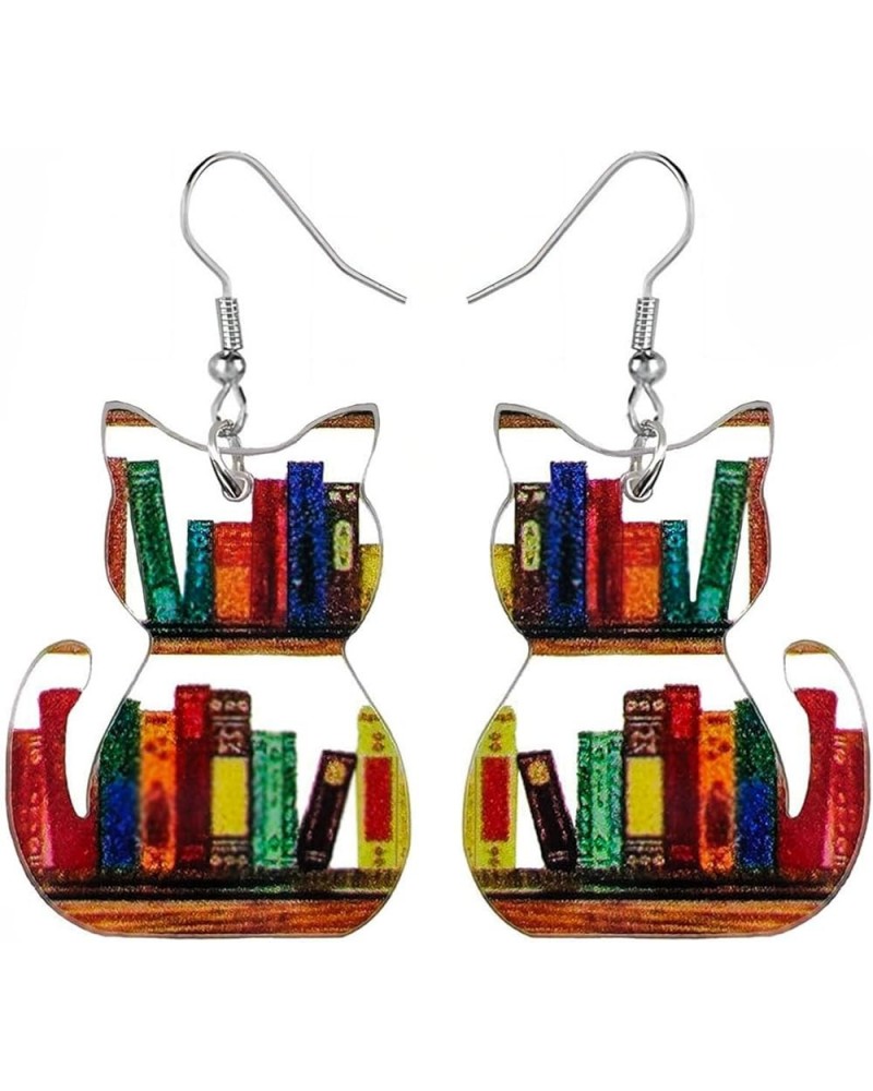 Fun Acrylic Book Earrings for Women, Bookshelf Bookcase Dangle Earring, Cat Book Earring Earrings, Book Lover Gift, Librarian...