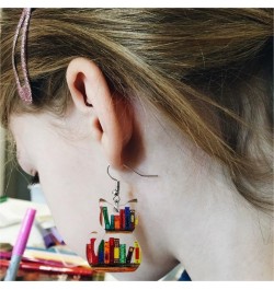 Fun Acrylic Book Earrings for Women, Bookshelf Bookcase Dangle Earring, Cat Book Earring Earrings, Book Lover Gift, Librarian...