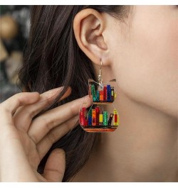 Fun Acrylic Book Earrings for Women, Bookshelf Bookcase Dangle Earring, Cat Book Earring Earrings, Book Lover Gift, Librarian...