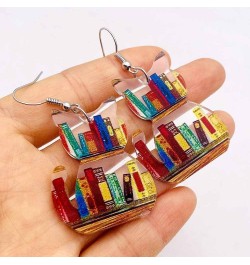 Fun Acrylic Book Earrings for Women, Bookshelf Bookcase Dangle Earring, Cat Book Earring Earrings, Book Lover Gift, Librarian...