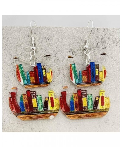 Fun Acrylic Book Earrings for Women, Bookshelf Bookcase Dangle Earring, Cat Book Earring Earrings, Book Lover Gift, Librarian...